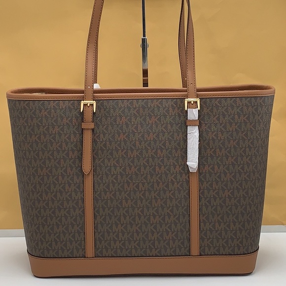 MICHAEL KORS 
Jet Set Travel Large Logo Tote Bag BROWN/BLACK SIGNATURE C… - Picture 5 of 15